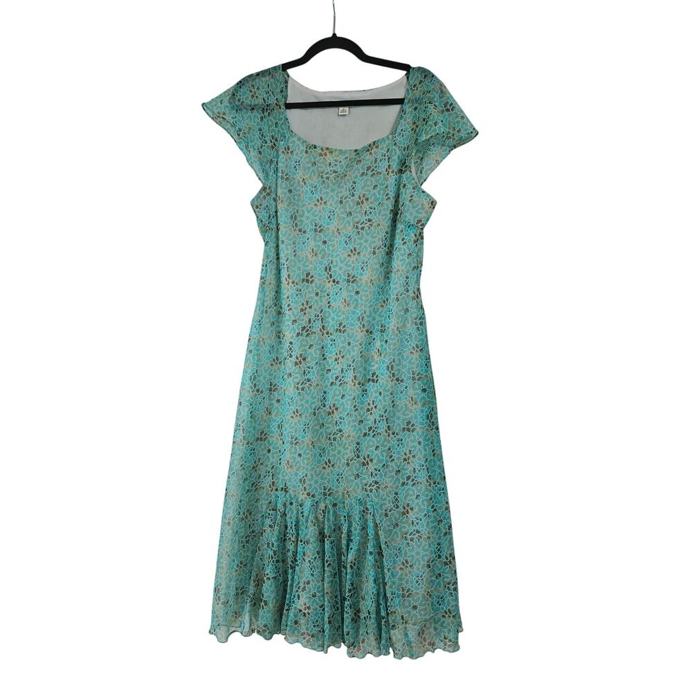 Cato Aqua Floral Midi Dress Womens 14 Fairycore Cottagecore Y2K Drop Waist